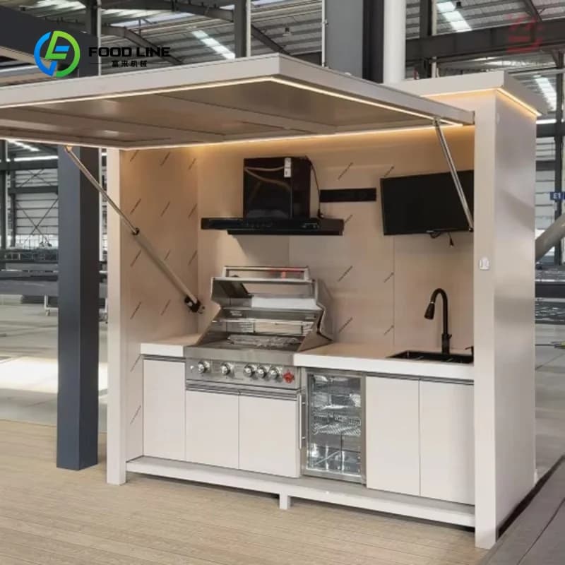Îlot de cuisine extérieur personnalisé avec évier et rangement en alliage d'aluminium, léger, durabl