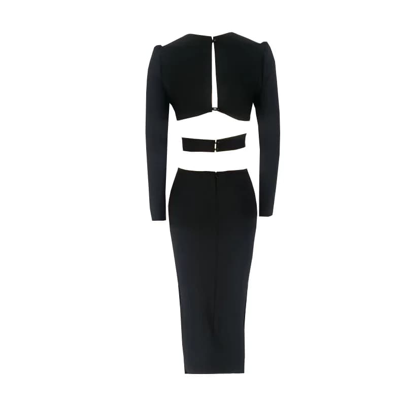 Robe mi-longue à bandes pour femmes, col en V, fendue, découpée, élégante, moulante, Sexy, mode, man
