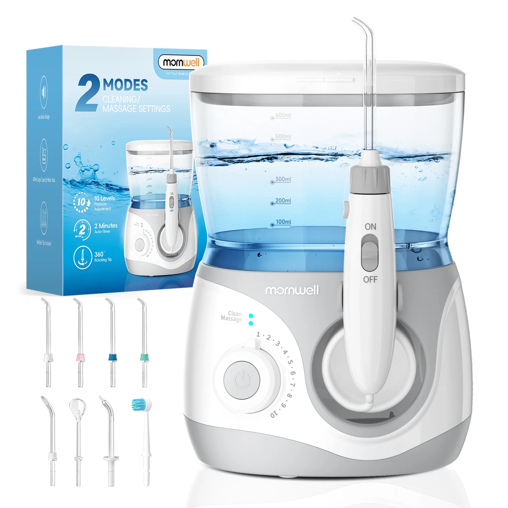 Hydropulseur domestique, 10 pressures réglables, grande capacité de 600 ml, 6 buses domestiques, irr
