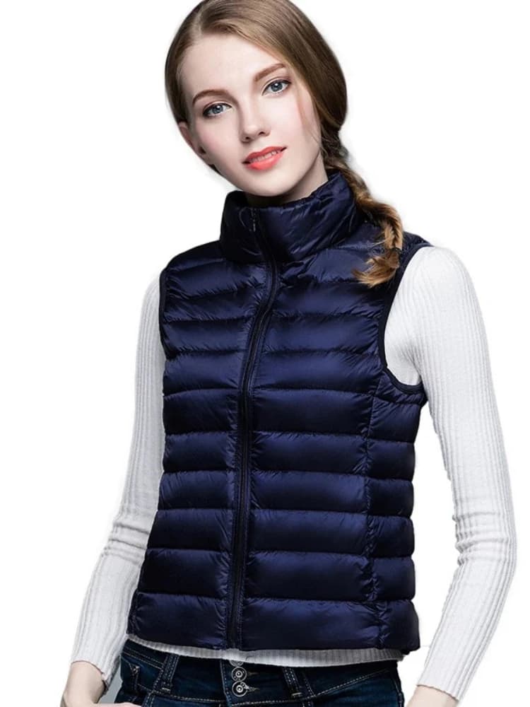 Gilets en duvet de canard Ultra léger pour femme, veste Slim sans manches, coupe-vent, chaud, bouffa