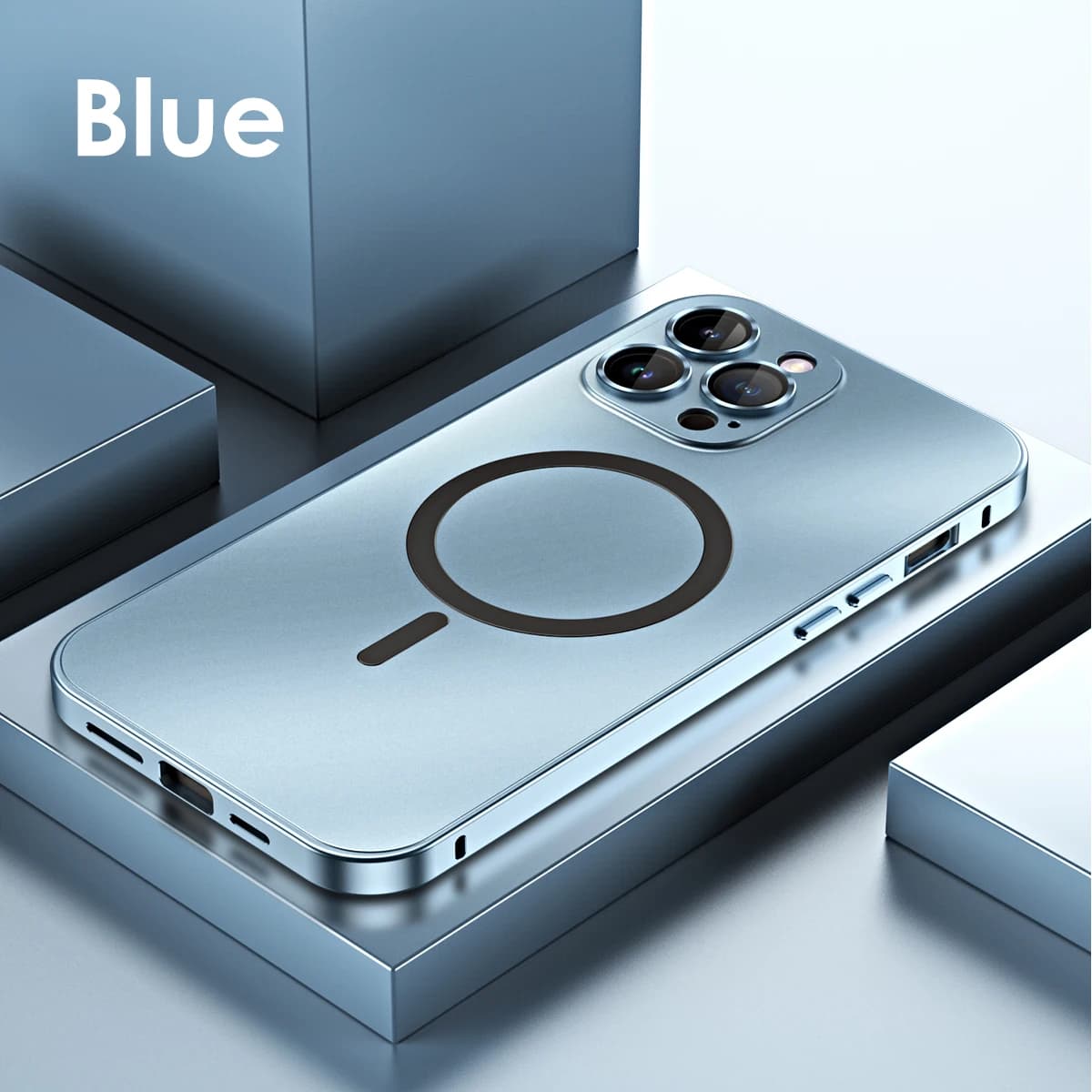 Étui magnétique avec cadre métallique en aluminium, pour iPhone 13 12 14 15 16 17 Pro Max, Film d'ob