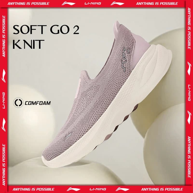 Li-Ning SOFT GO 2 KNIT – chaussures de marche décontractées à enfiler pour femmes, respirantes, avec