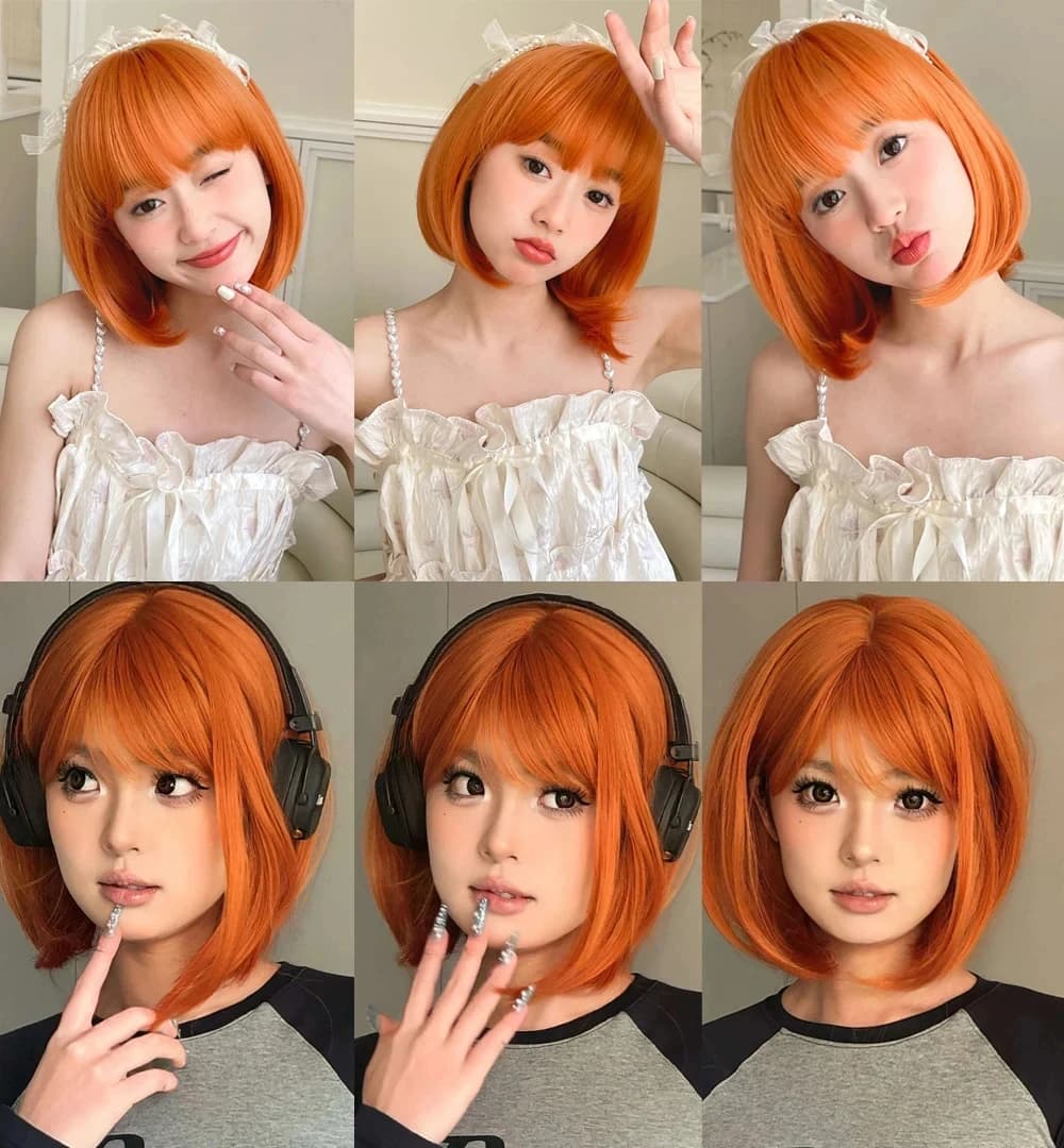 Perruque synthétique de coiffure bob Orange, perruque de cosplay pour fête d'halloween, accessoire q