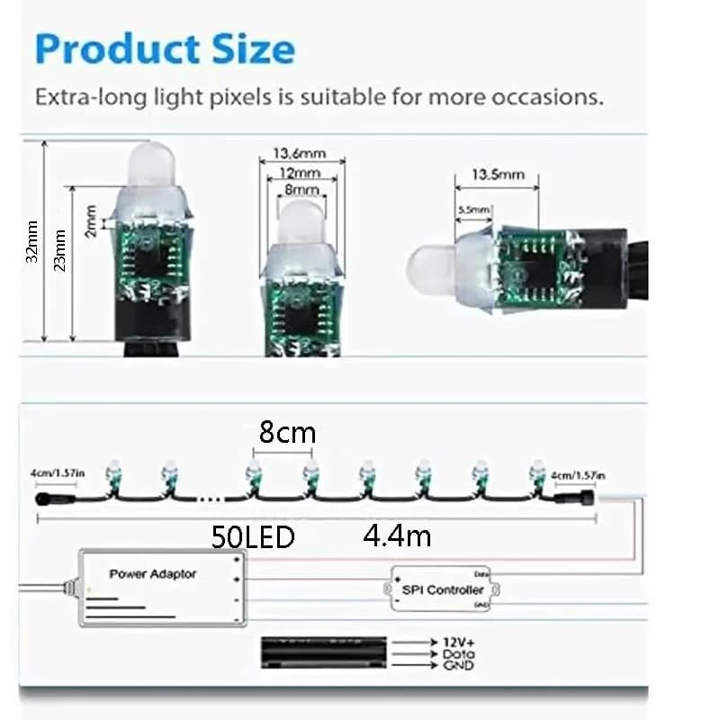 50pcs 12MM WS2811 Led chaîne lumière Module de Pixel intelligent DC 12v IP68 étanche WS2811IC numéri