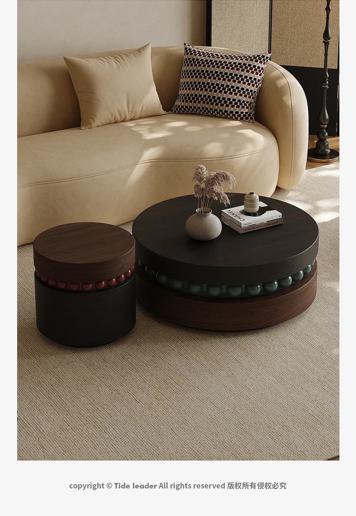 Table basse vintage ronde en bois pour couloir, table basse artistique noire, Stolik Kawowy Nowoczes