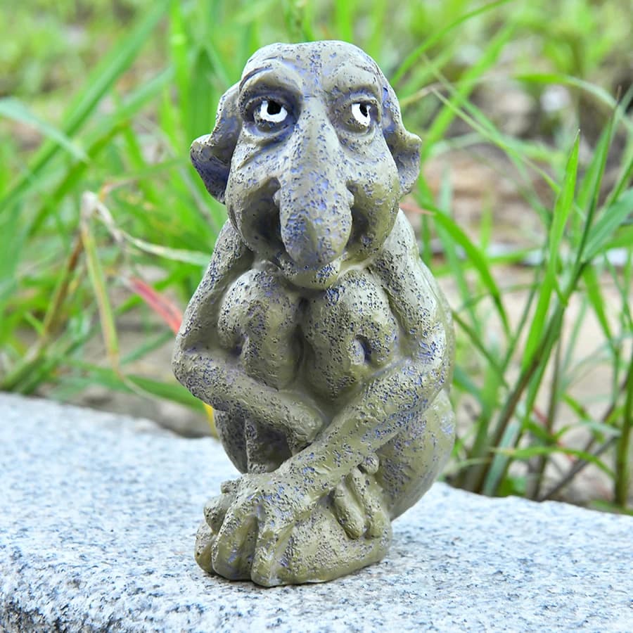Statue de troll en pierre pour décoration intérieure et extérieure, sculpture en pierre coulée, déco