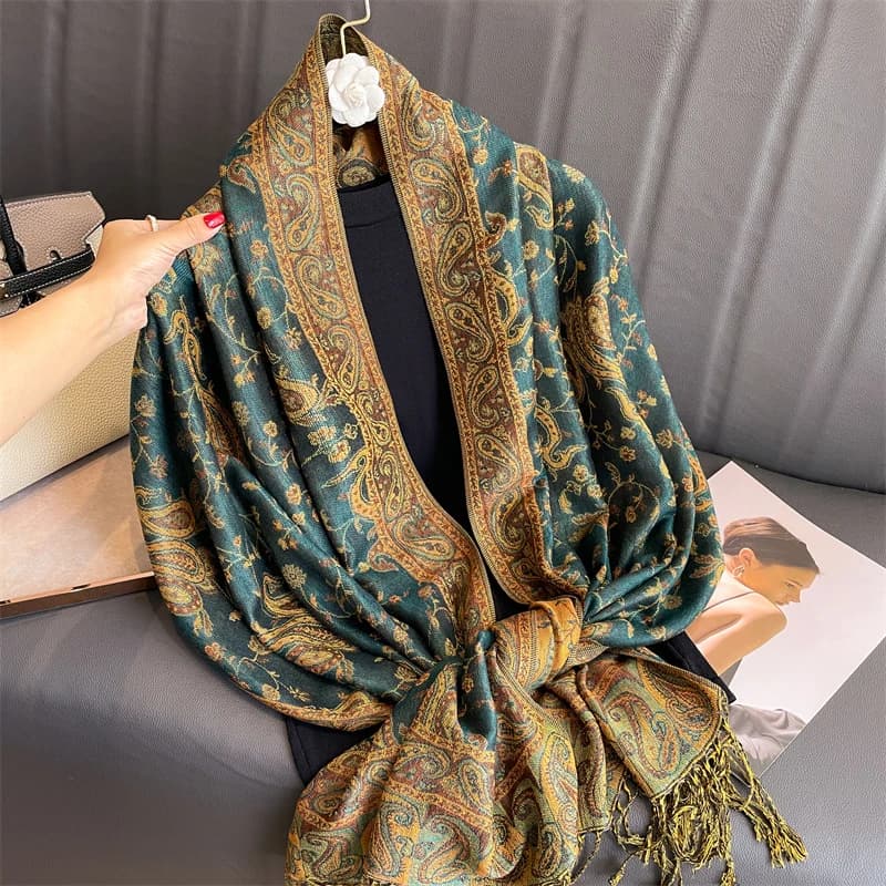 Châle Pashmina en Cachemire pour Femme, Marque de Luxe, Foulards Ronds et Chauds, Design Imprimé, Éc