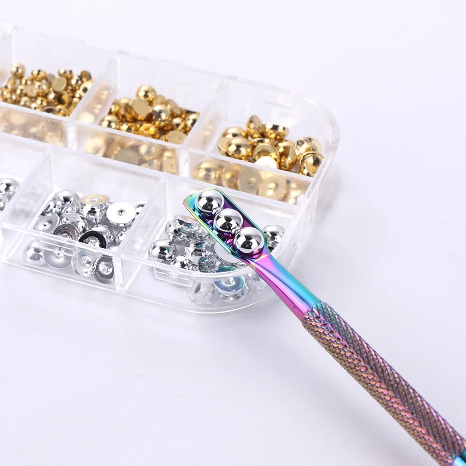 12 grilles de couleurs mélangées or argent plat demi-rond perle ongles pièces Flatback ornement 3D m