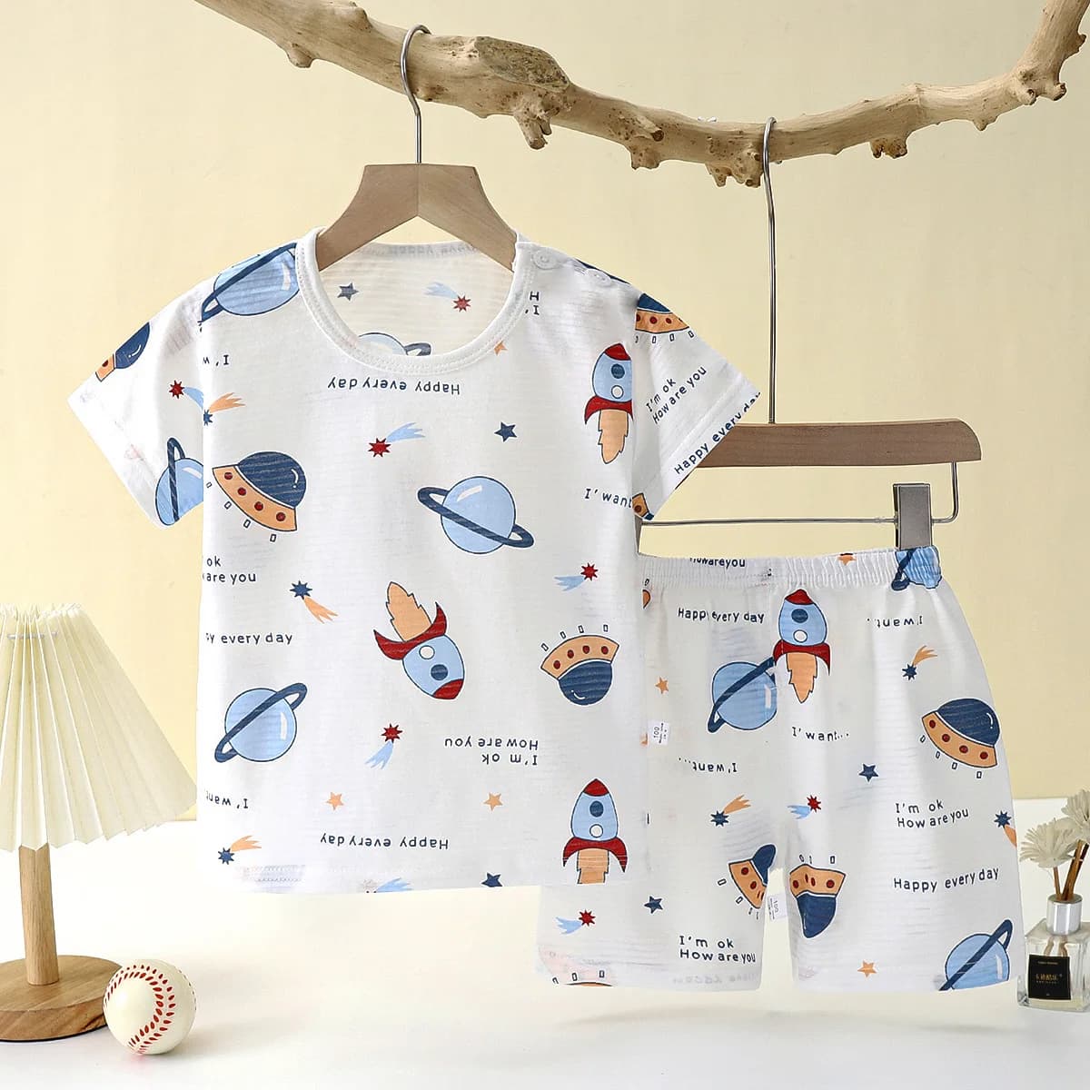 Ensemble de pyjama à manches courtes pour enfants, vêtements de nuit doux et respirants, dessin anim