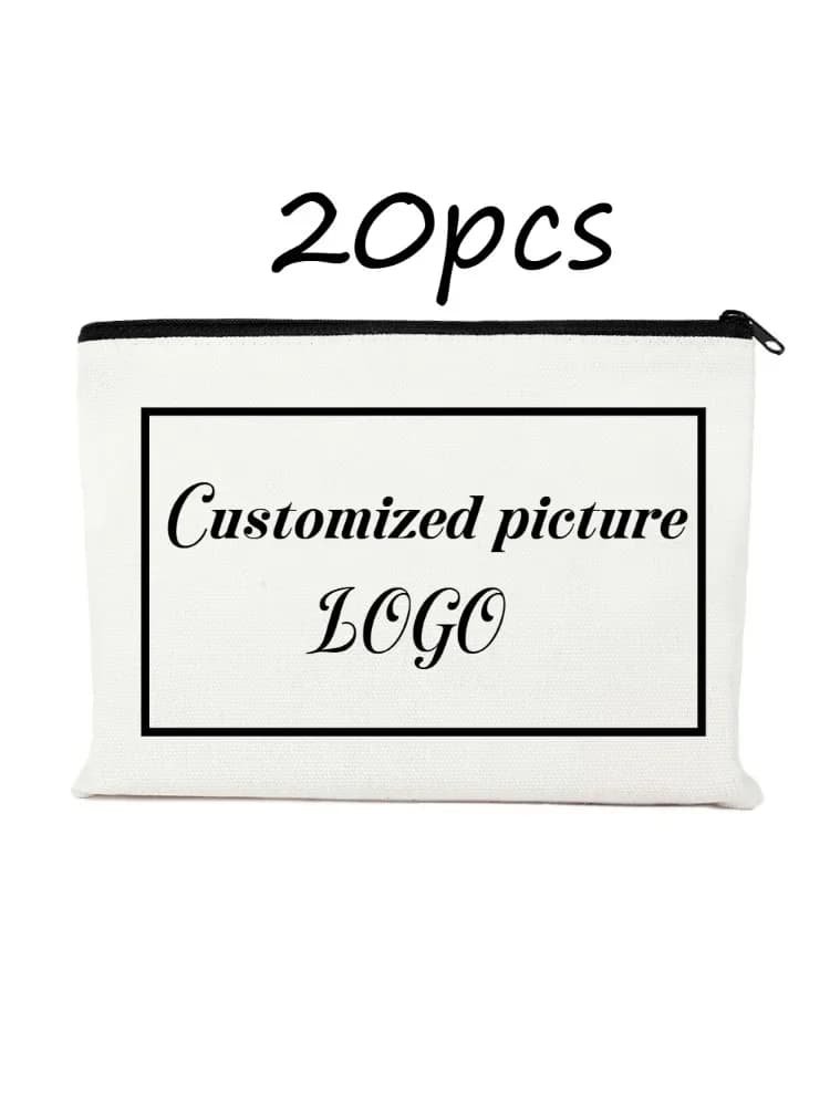 20 sacs cosmétiques personnalisables en toile avec fermeture éclair noire, trousses à crayons pour v