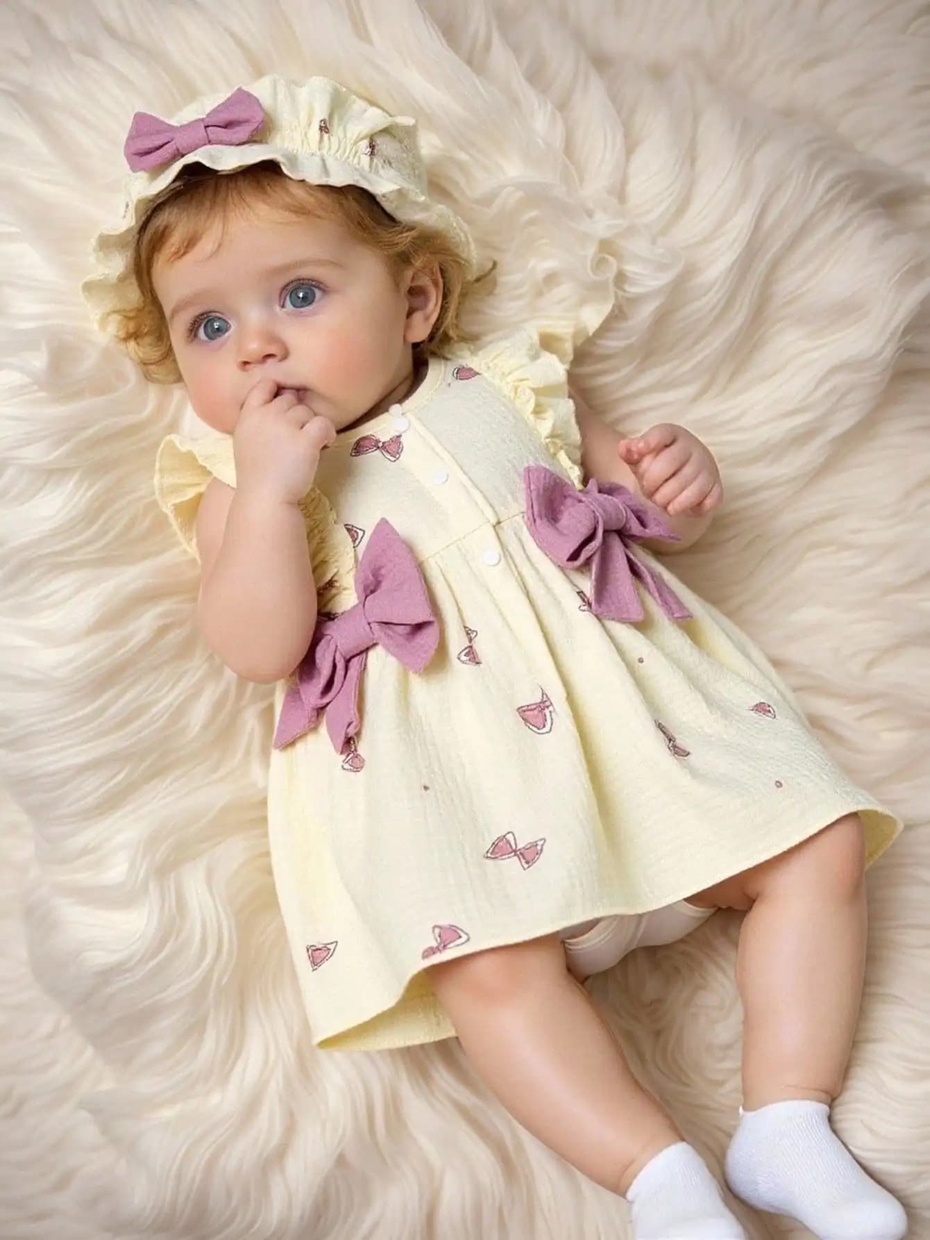 Robe pour bébé fille de 0 à 9 mois, 2 pièces, col rond, imprimé nœud, bord à volants, ensemble de ch