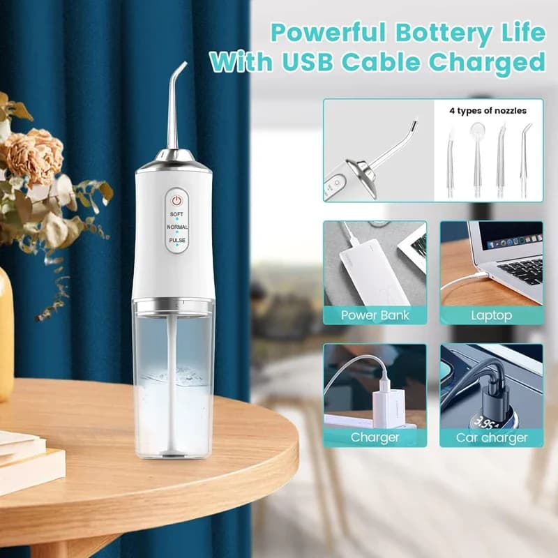 Irrigateur buccal Portable, fil dentaire à Jet d'eau, Rechargeable par USB, cure-dents, 4 pointes de