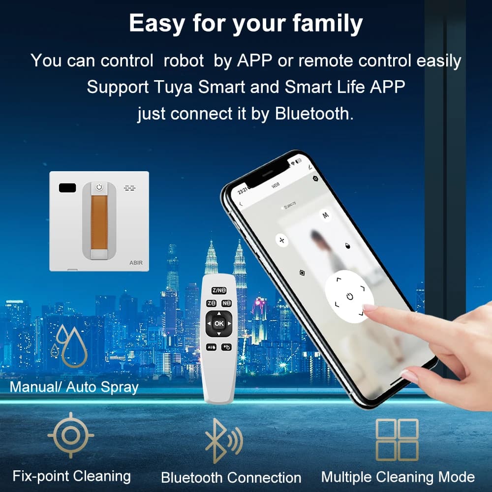 Nettoyeur de fenêtres robot ABIR WD8,Double Pulvérisation d'Eau, Mémoire Intelligente, Aspiration Pu