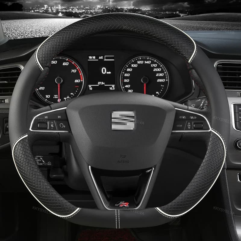 Housse de volant de voiture en cuir microfibre, 38cm, antidérapante, pour Seat Tarraco Arona Ateca I