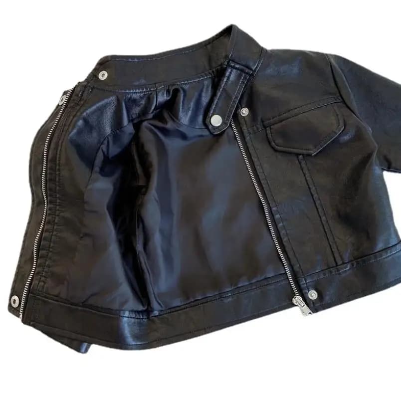 Veste en cuir coréen pour enfants printemps automne veste en cuir PU à col montant pour fille veste 