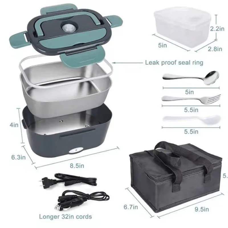 Boîte à déjeuner électrique 1,5 L 60W, chauffe-aliments Portable pour voiture ou maison, anti-fuite,