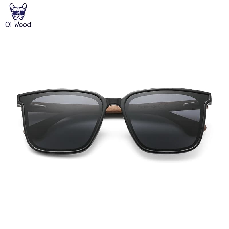 Oi bois hommes femmes lunettes de soleil carrées lunettes en bois verres bleus polarisés lunettes po