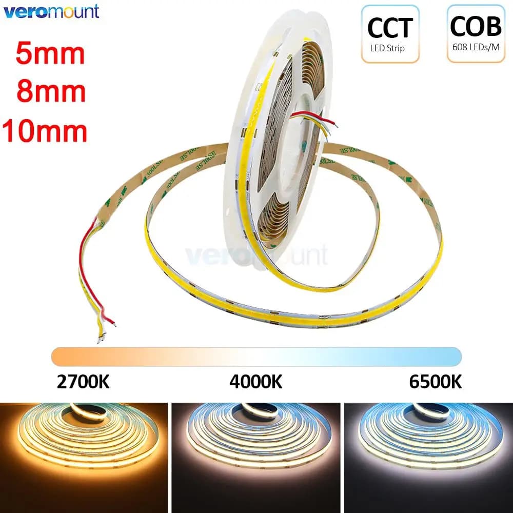 Bande LED COB CCT à Intensité Variable pour Touriste, Ruban Linéaire Flexible, Haute Densité, 3 Fils