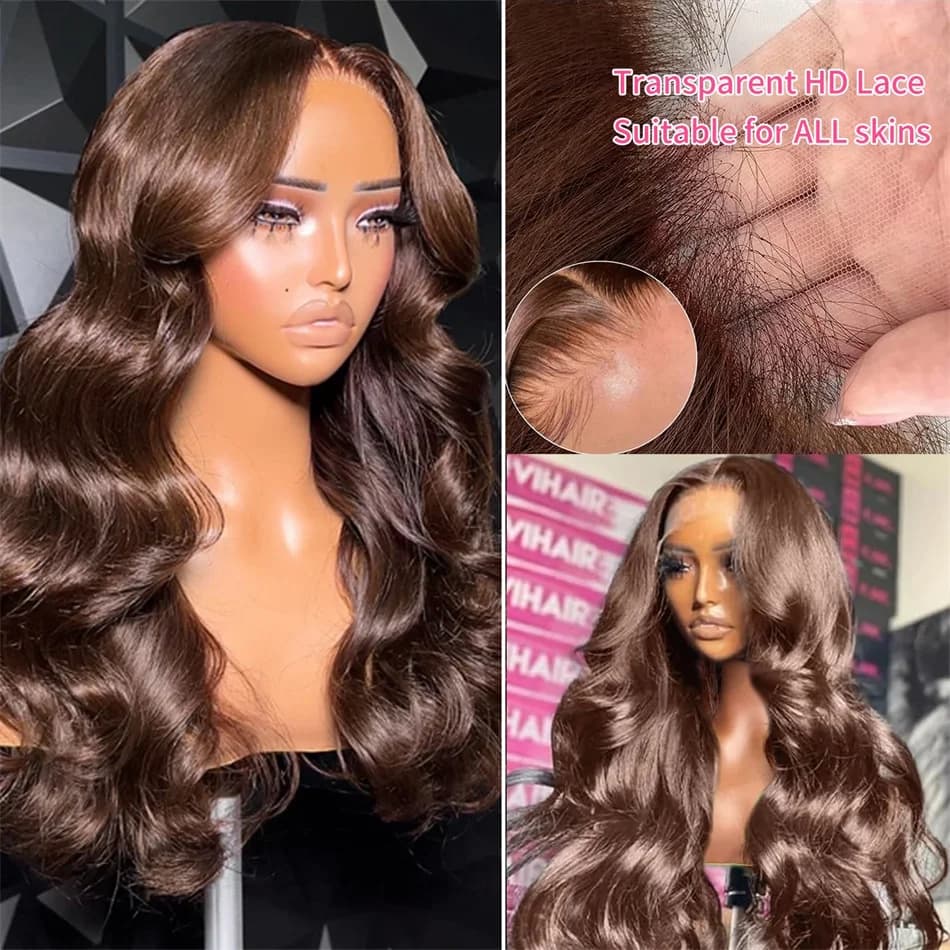 36 40 pouces brun chocolat 13x6 perruques de cheveux humains Hd dentelle frontale perruque colorée t