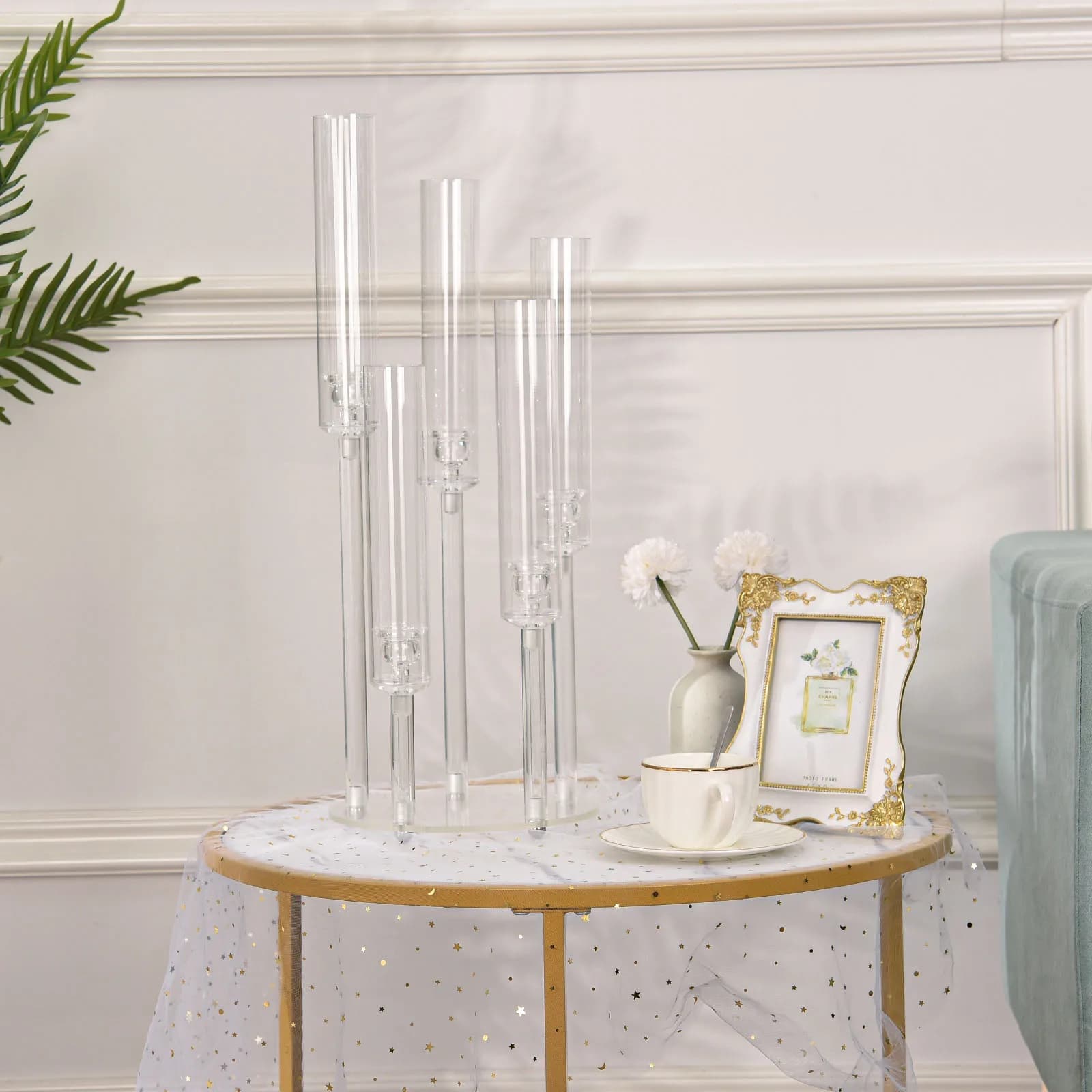 Bougeoirs avec abat-jour en acrylique transparent pour la maison, 5 bras, ci-après, élabre, centres 