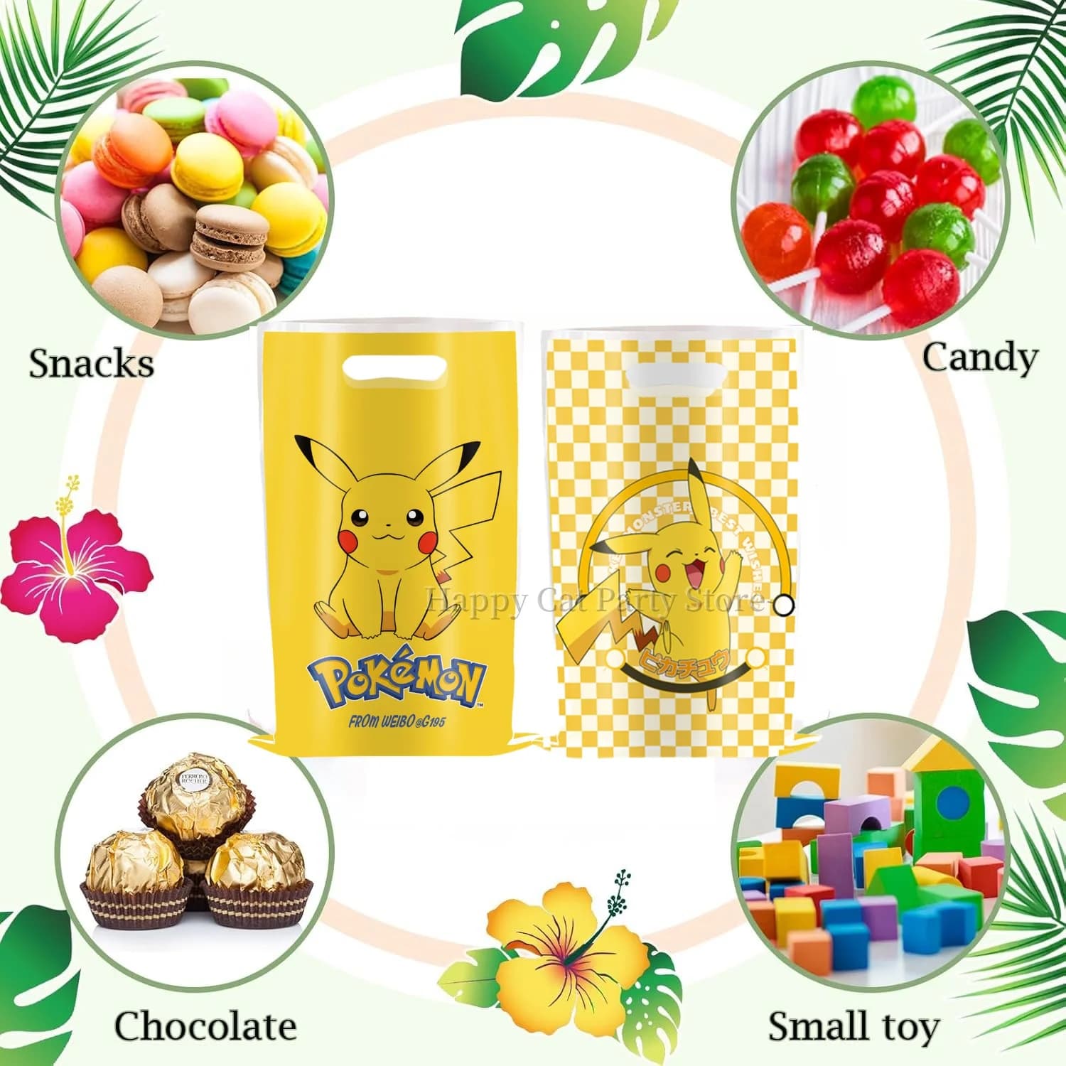 Sac cadeau d'anniversaire thème Pokemon, figurines Pokemon, sac à bonbons Pikachu, emballage cadeau 