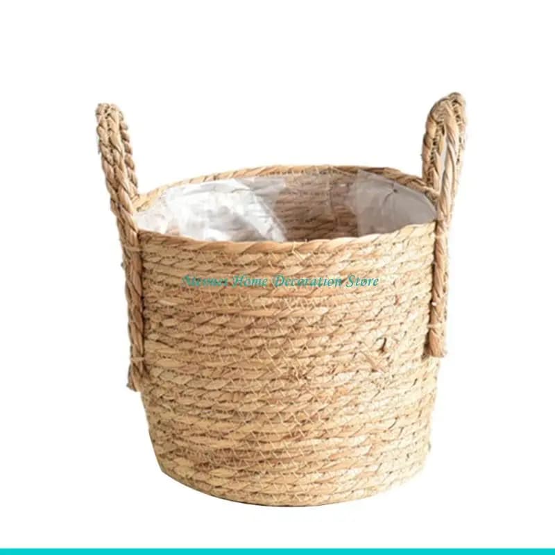 H7BF – Pots fleurs en paille tissée, panier jardinière tissé à main