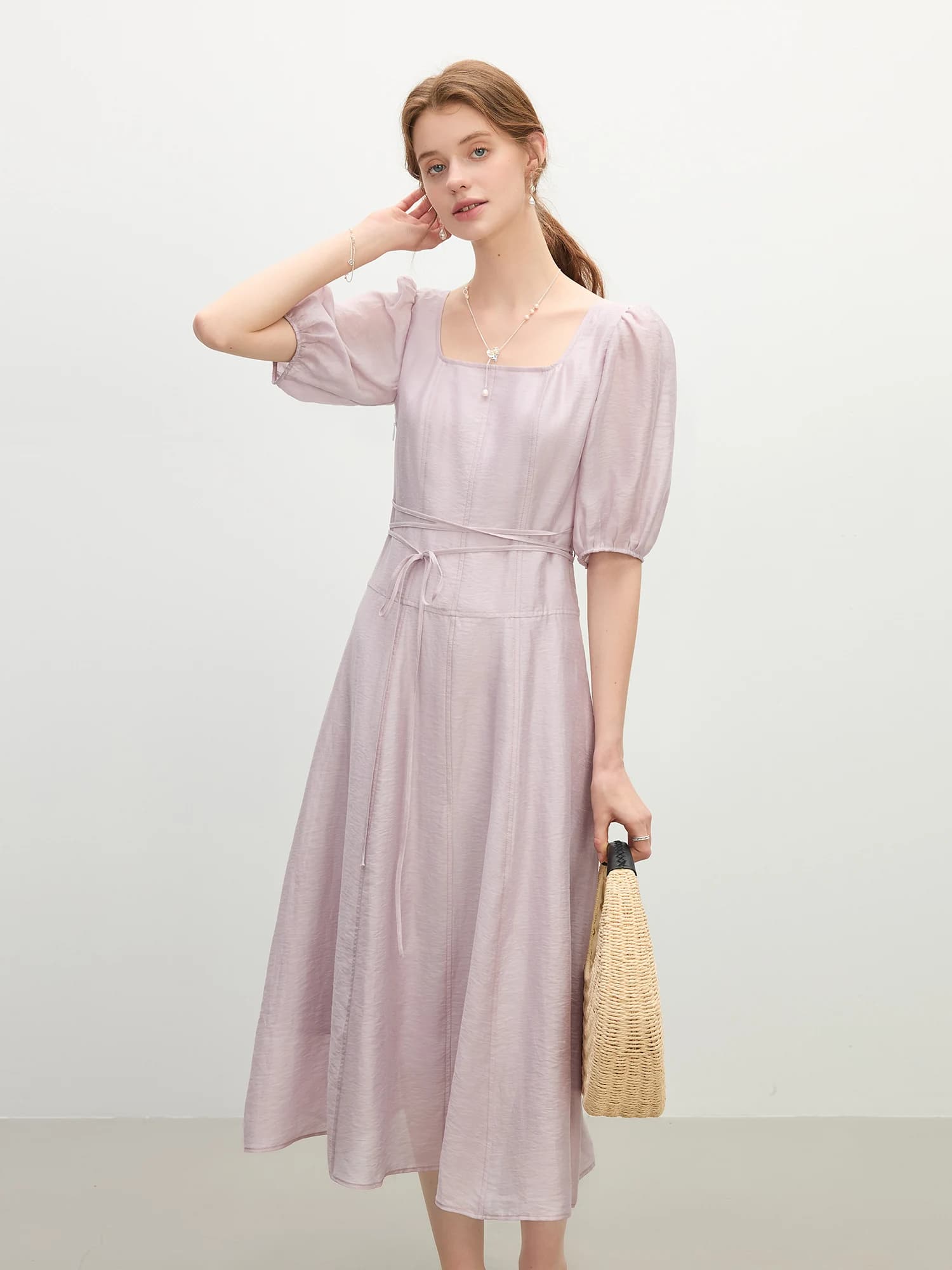 FSLE manches bouffantes col carré robe de Style français pour les femmes 2025 été nouveauté romantiq