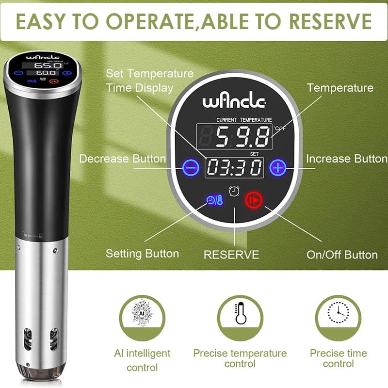 Wancle-Cuiseur Sous Vide à Immersion Étanche IPX7, Mijoteuse avec Affichage Numérique et Fonction de