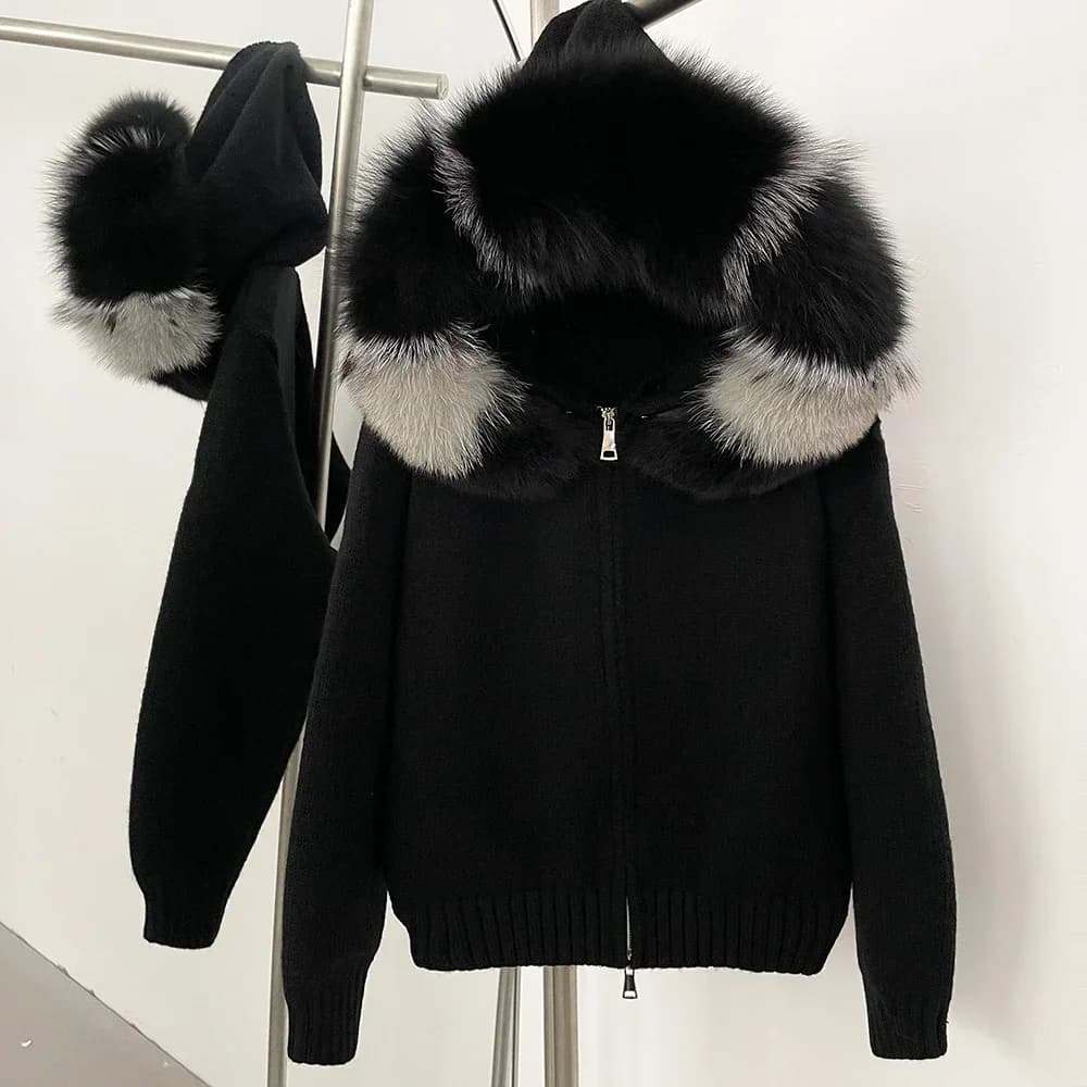 Manteau femmes Cardigan manteau de fourrure de renard naturel femmes réel fourrure mongole tricots f