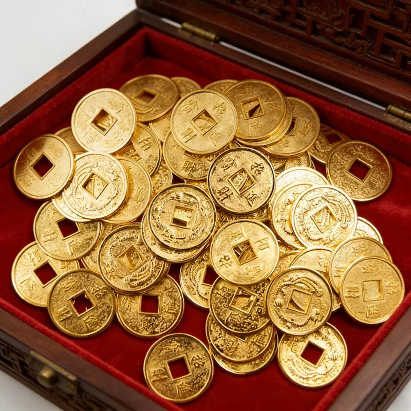 Vente en gros de pièces de monnaie chinoises anciennes Feng Shui dorées de 24/20 mm, porte-bonheur, 