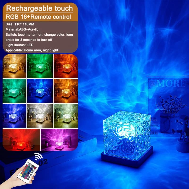 LED rotatif ondulation de l'eau veilleuses RGB couleurs changeantes spectacle Cube lampe de Table en