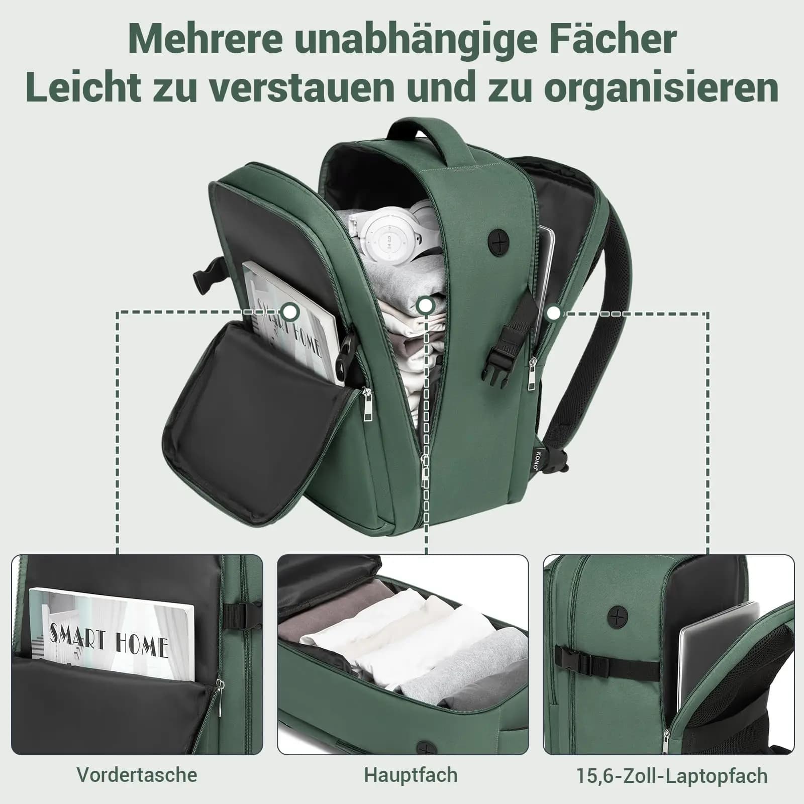 KONO Sac à dos pour ordinateur portable pour homme-15,6 pouces hydrofuge avec compartiment rembourré