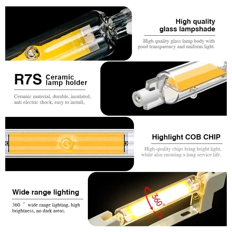 Ampoule LED en Tube de verre COB R7S, 5W 10W 20W 78MM 118MM, lampe épis de maïs AC 110V 220V, haute 