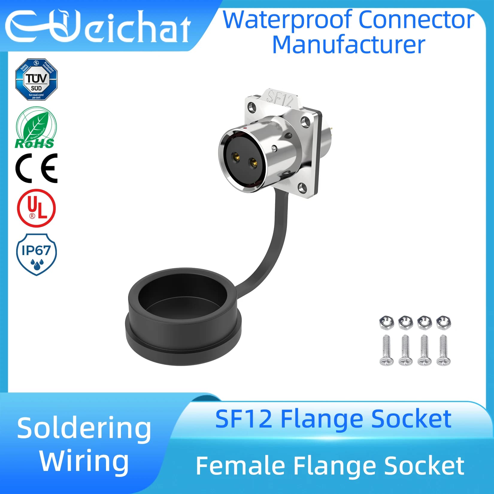 Connecteur étanche SF12 IP67, prise mâle + prise à bride, câblage à souder, prise industrielle pour 