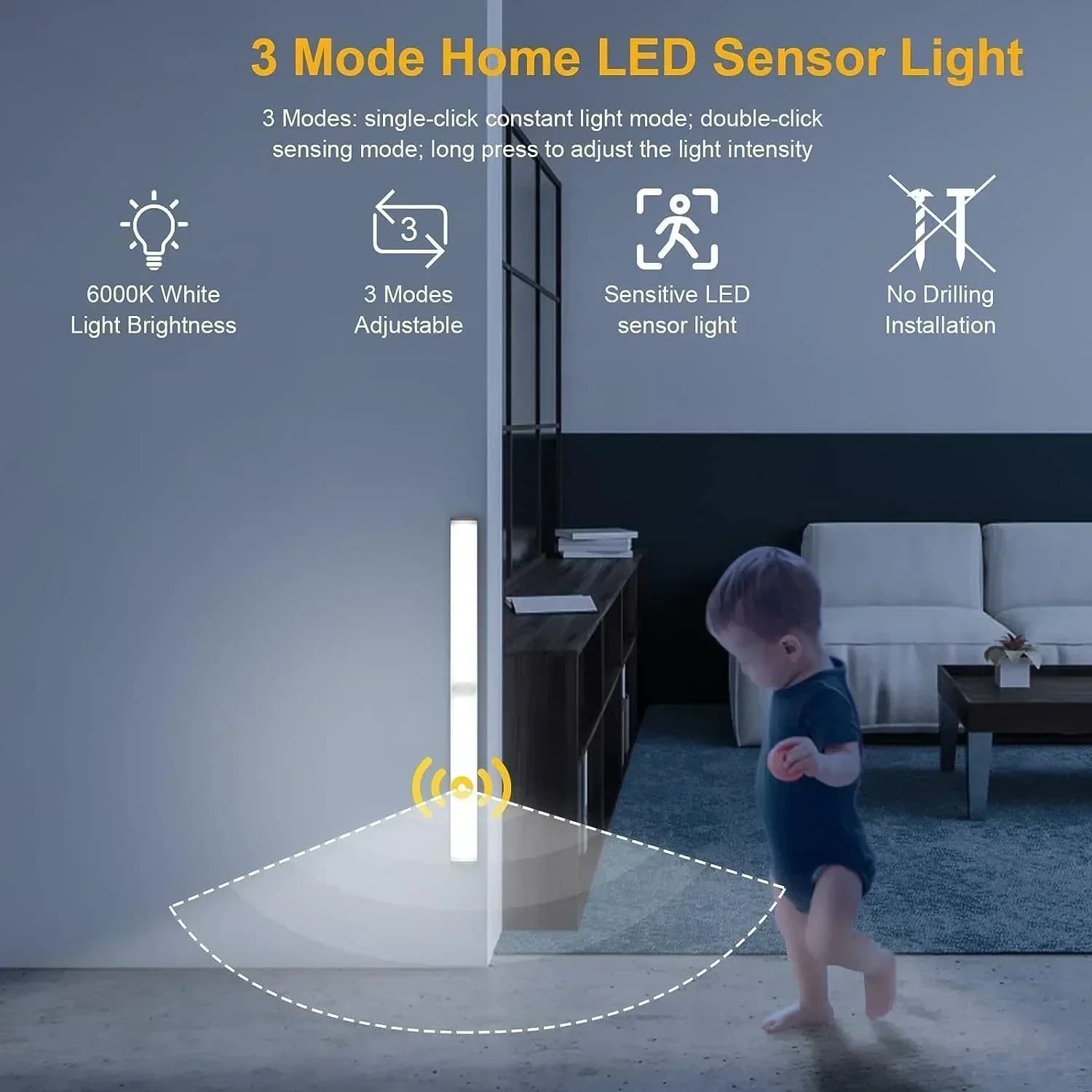 Lampe de nuit avec capteur de mouvement, lampe de chevet LED rechargeable USB, lampe de chevet sans 