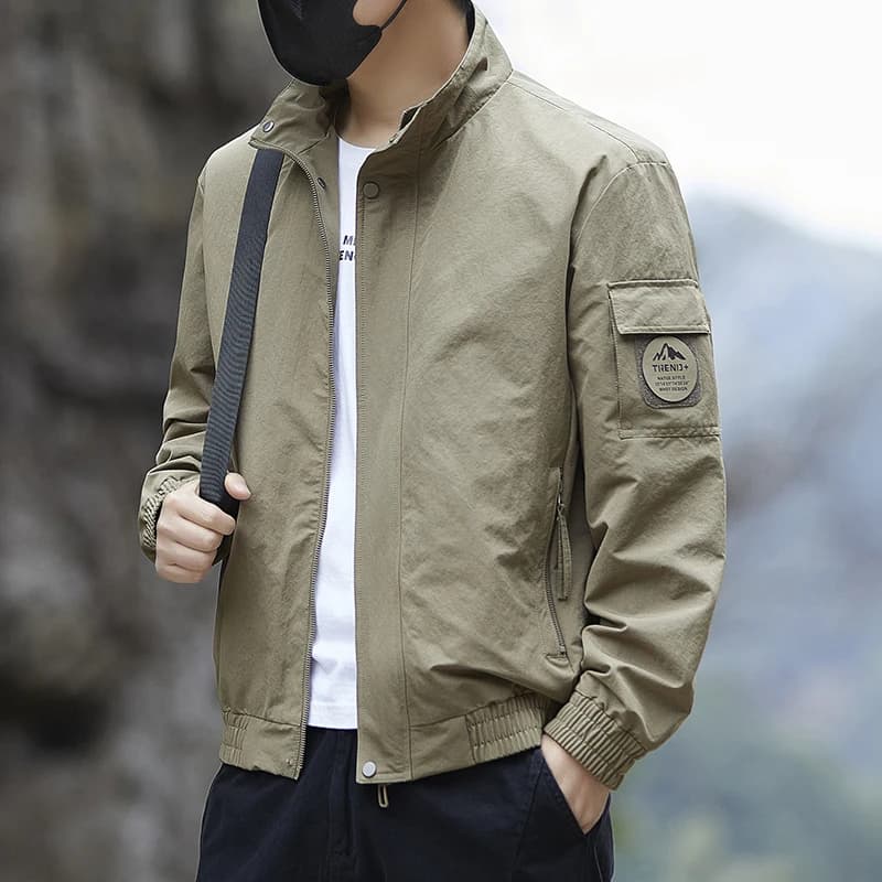 Veste cargo décontractée pour homme à col montant, style combinaison de vol, coupe-vent fin pour le 