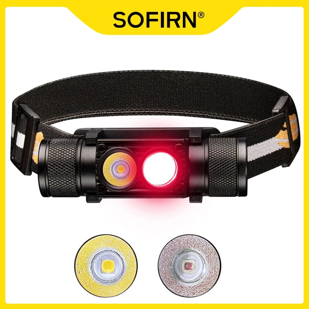Lampe frontale LED rechargeable H25LR USB C avec lumière blanche brillante à 90 cylindres élevés et 