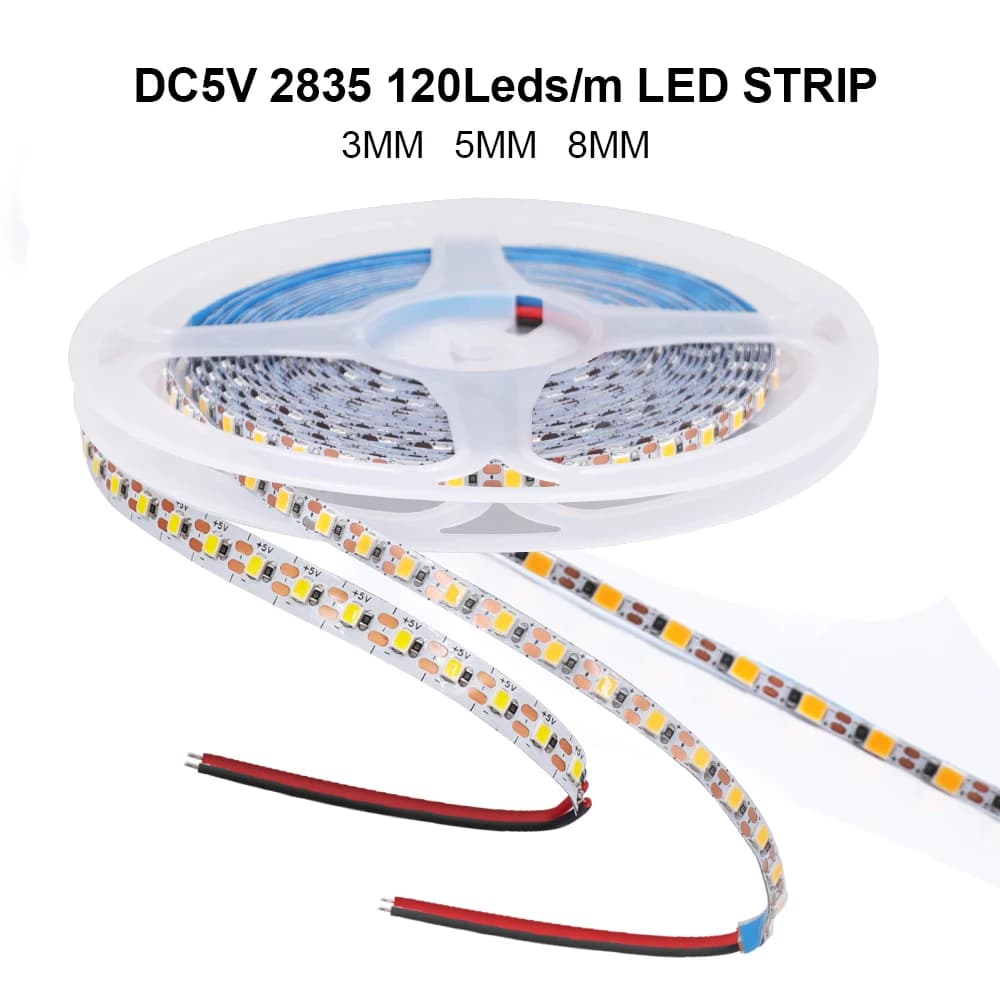 Bande lumineuse LED USB à intensité variable, DC5V, 3MM, 5MM, 8MM, largeur PCB, corde Flexible, 2835