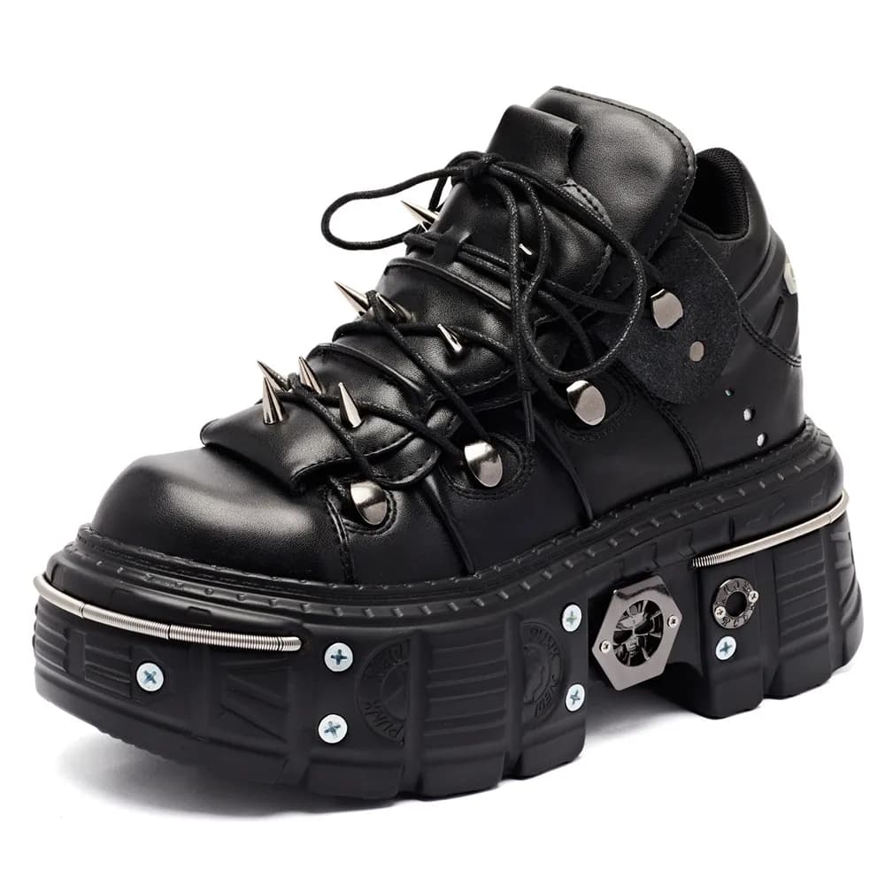 Punk femmes à lacets cheville Botas Mujer 2025 Rivet métal décoration bout rond fond épais bottes fe