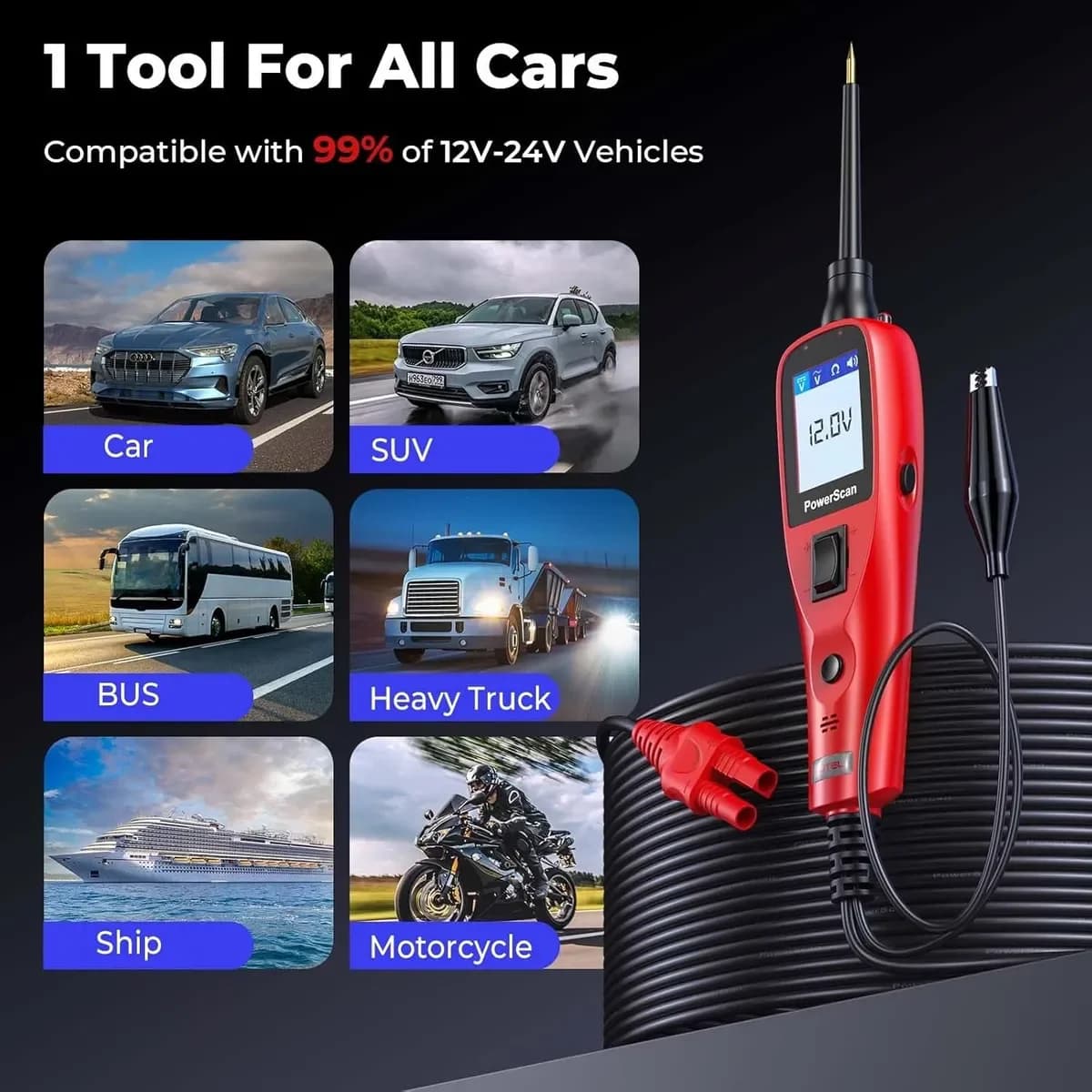 Autel Power Scan PS100 – Kit de sonde de Circuit électrique, 12V 24V AC DC, tension numérique, teste