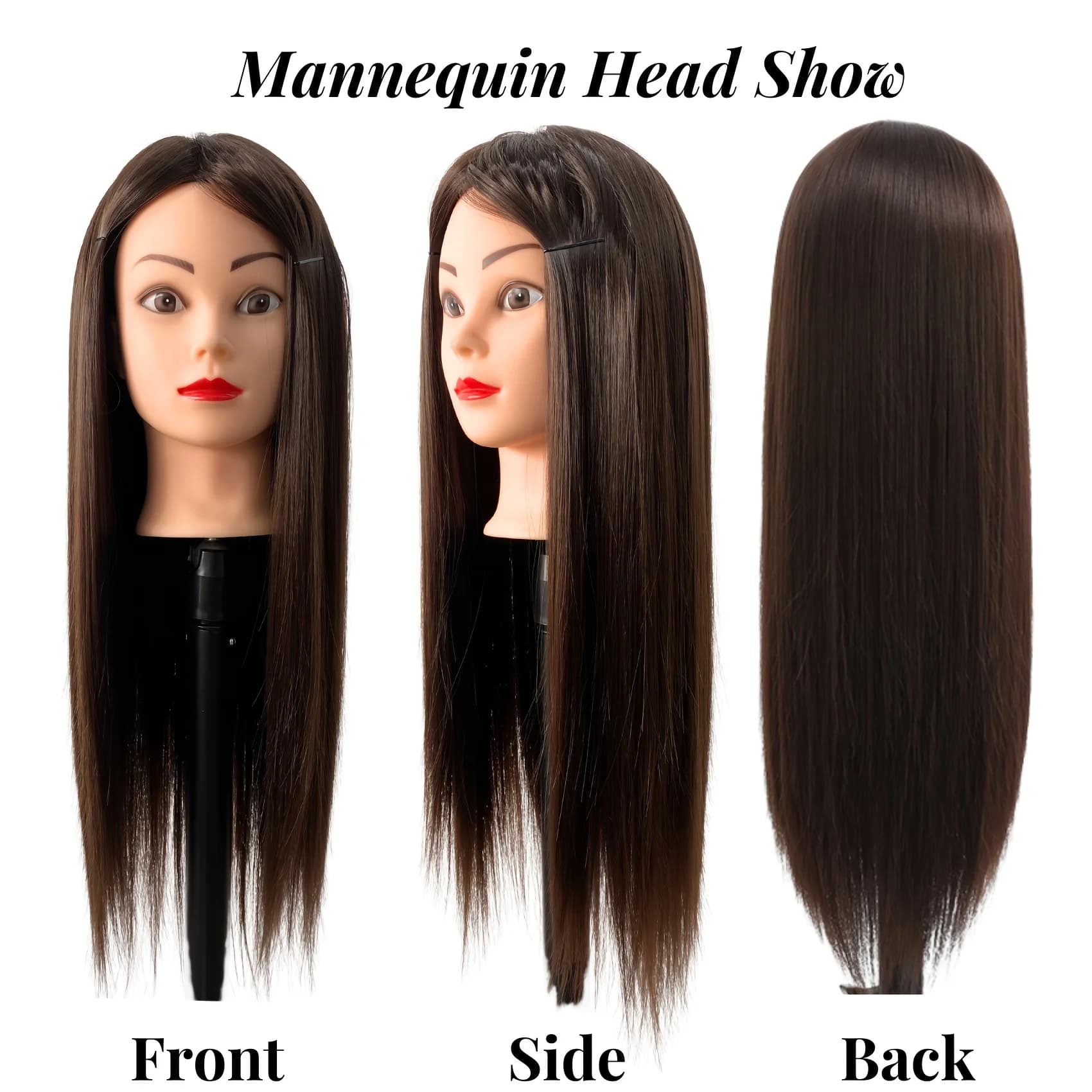 Tête de mannequin femme professionnelle de 26 pouces avec cheveux pour tresser, coiffage et pratique