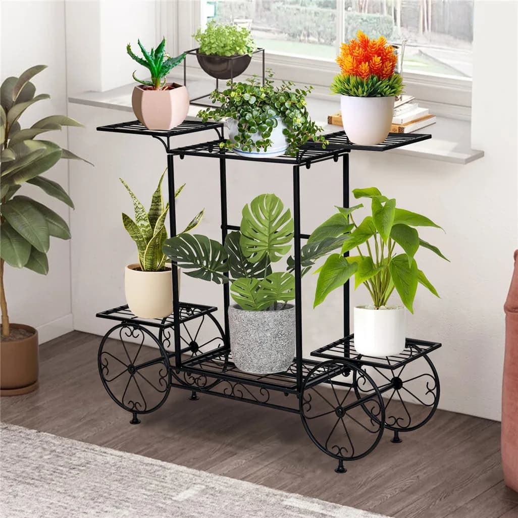 Grand chariot de jardin en métal, support pour plantes, présentoir de fleurs de Style parisien, pour