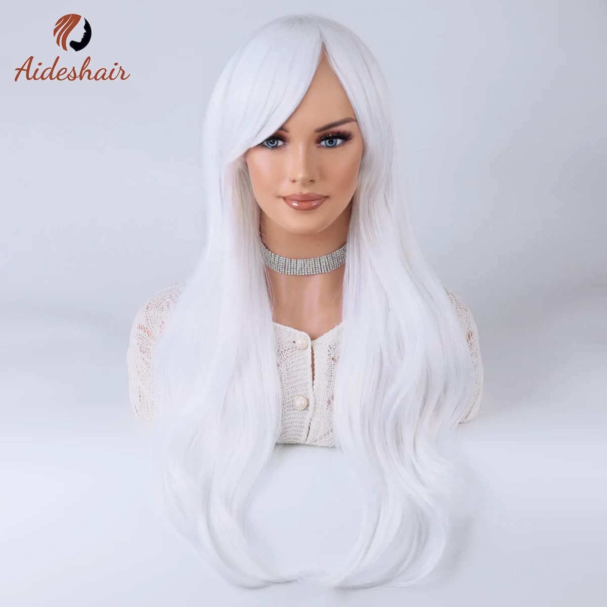 Aideshair vert foncé section moyenne frange diagonale longue perruque bouclée pour les femmes fibre 