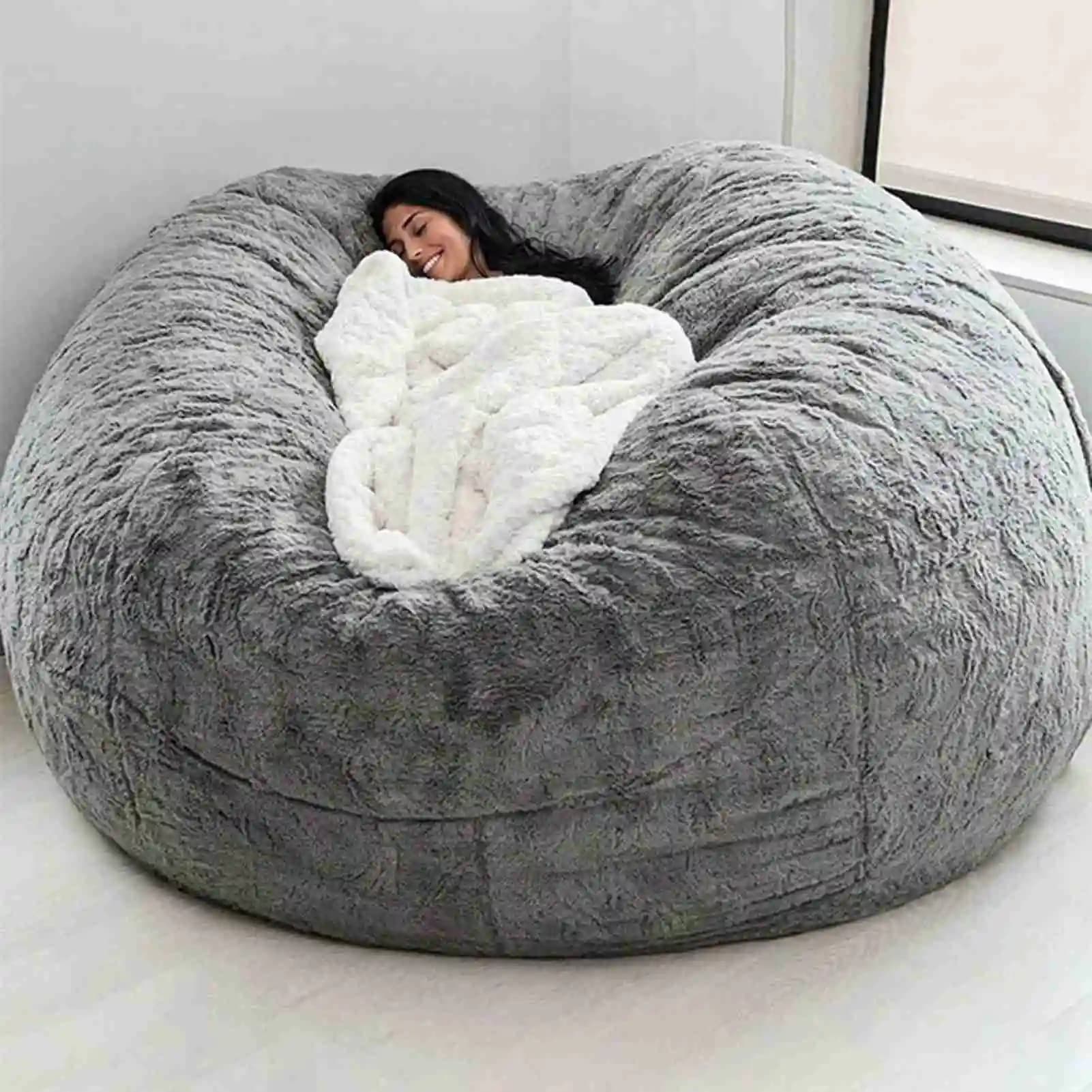 Pas de farci pouf gris chaise sacs de haricots géants Pouf canapé-lit bouffée Futon siège de chambre