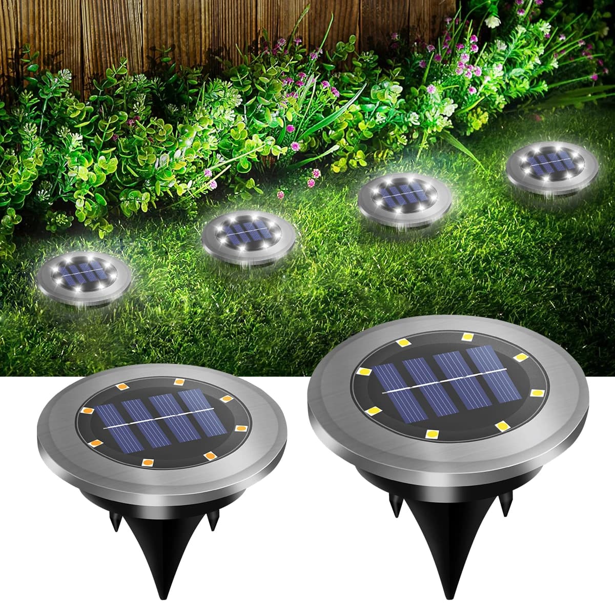 Lampes solaires au sol LED étanches, éclairage d'extérieur lumineux dans le sol, éclairage paysager 
