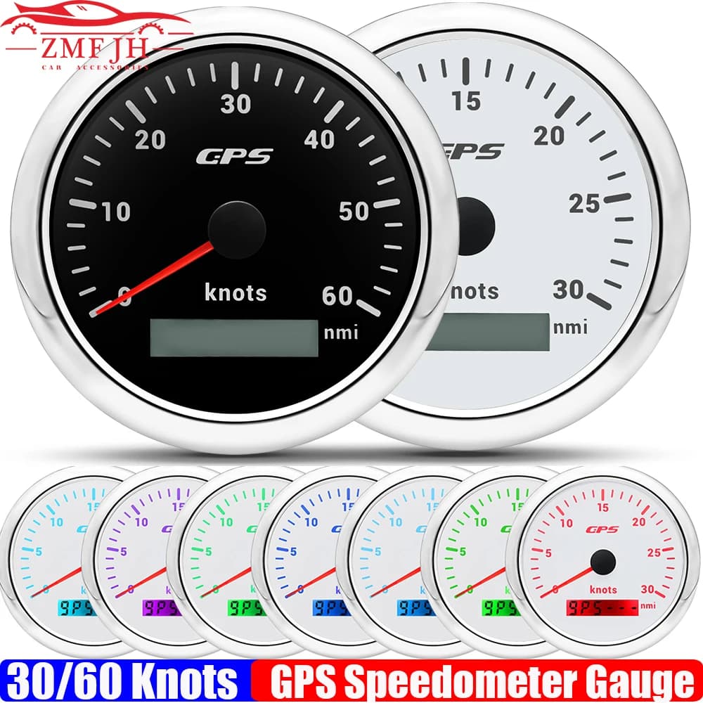 Compteur de vitesse GPS étanche 0 ~ 30 nœuds 85MM + antenne 7 couleurs LED 0 ~ 60 nœuds odomètre pou