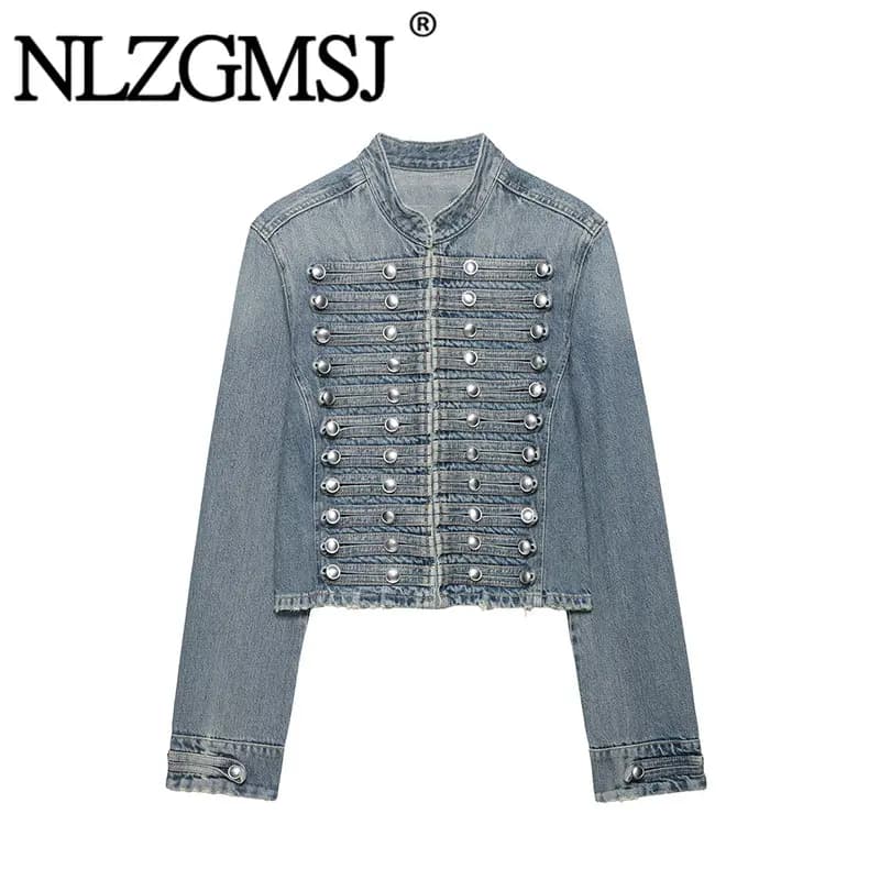 Veste en jean décontractée pour femme NLZGMSJ, collection Printemps 2026, à manches longues, col mon