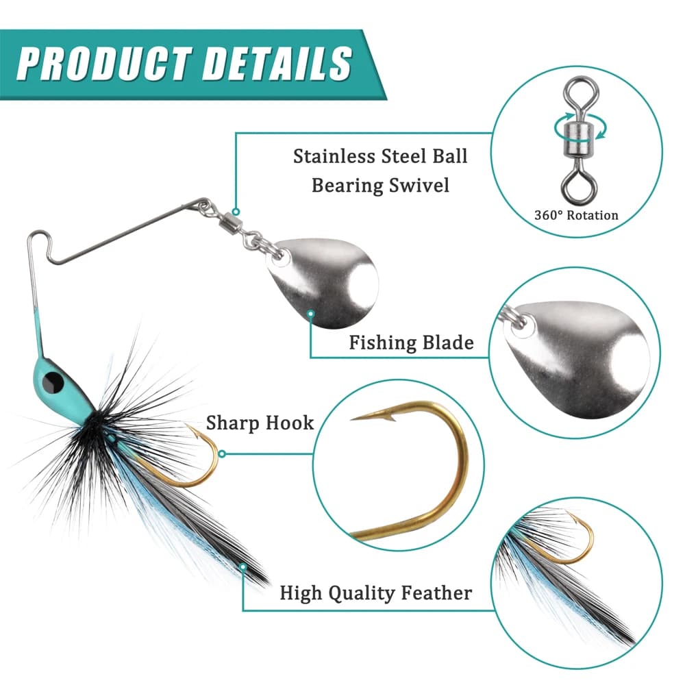 3 pièces Spinner appât bar leurre de pêche métal Spinnerbait gabarit tête crochet pour brochet bar t