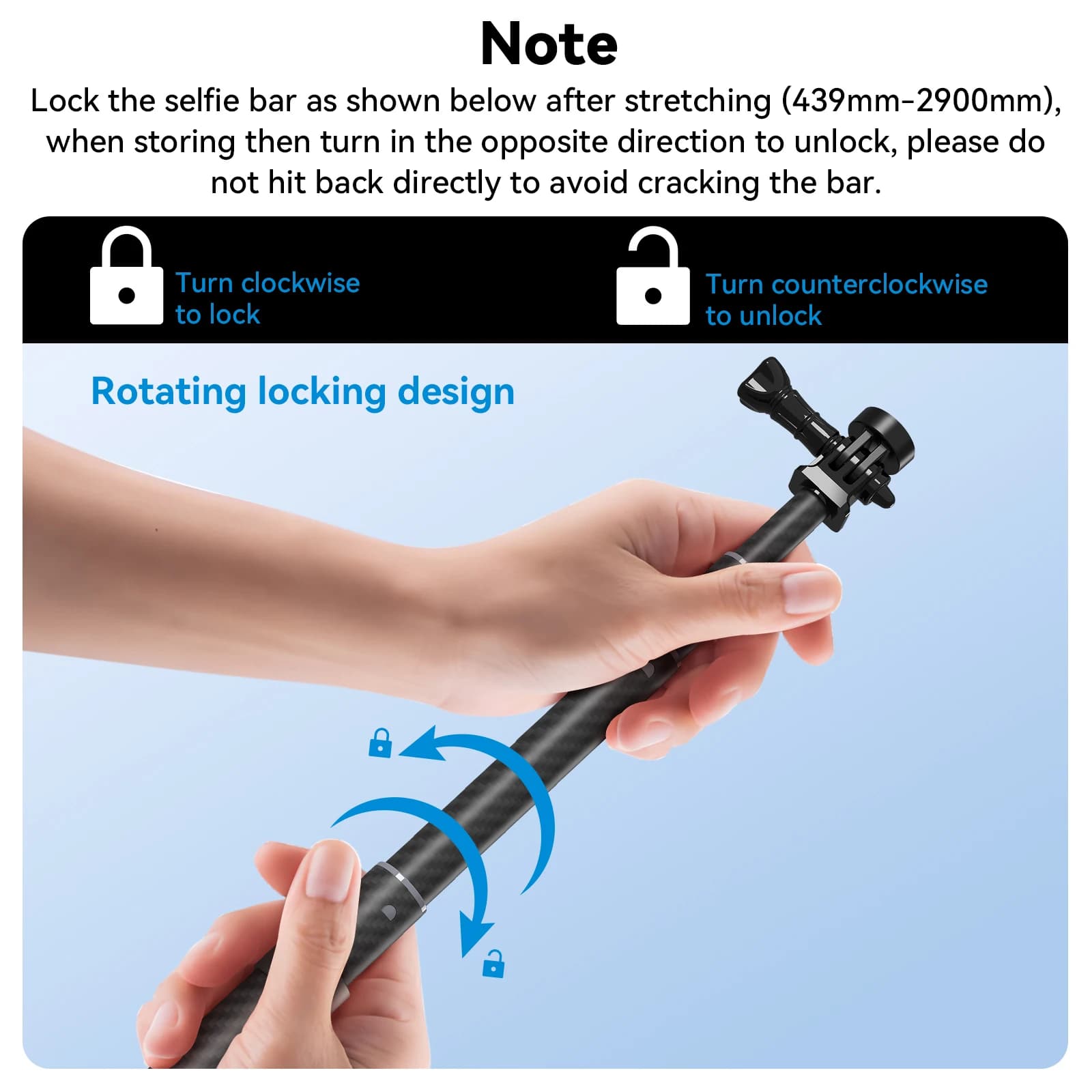 TELESIN-Perche à selfie monopode en fibre de carbone, longueur réglable, extensible avec vis 1.2, 3m