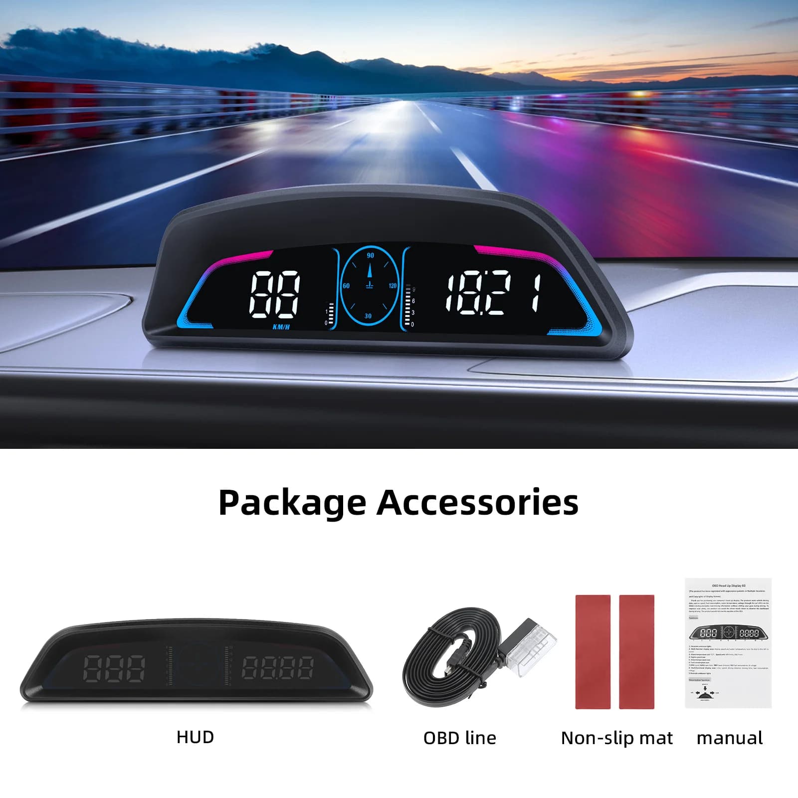 B3 affichage tête haute OBD2 GPS numérique HUD jauge de voiture compteur de vitesse tachymètre tempé